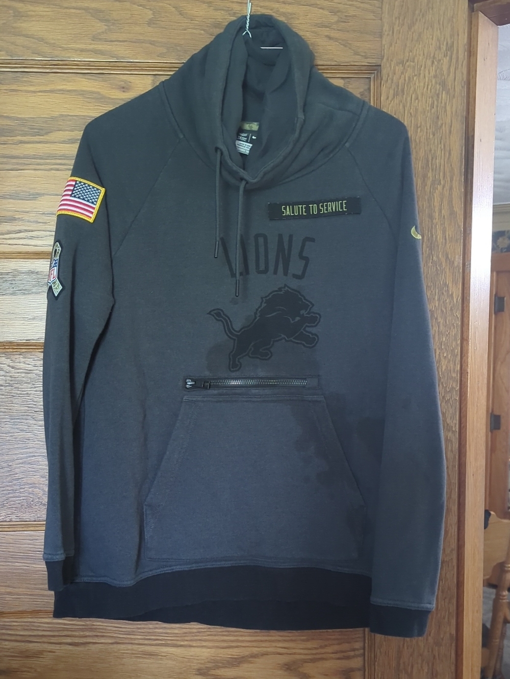 NFL Black Salute to Service Pullover Cowlneck Hoodie Stained Size S